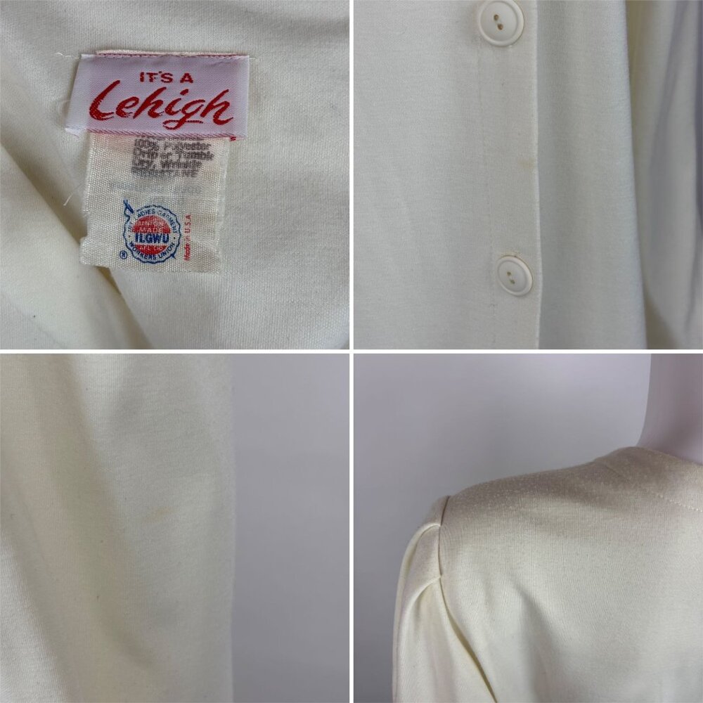 Vintage 80s Asymmetrical Dress Womens XL Cream Long Sleeve Belted Long Sleeve Po - Picture 10 of 11